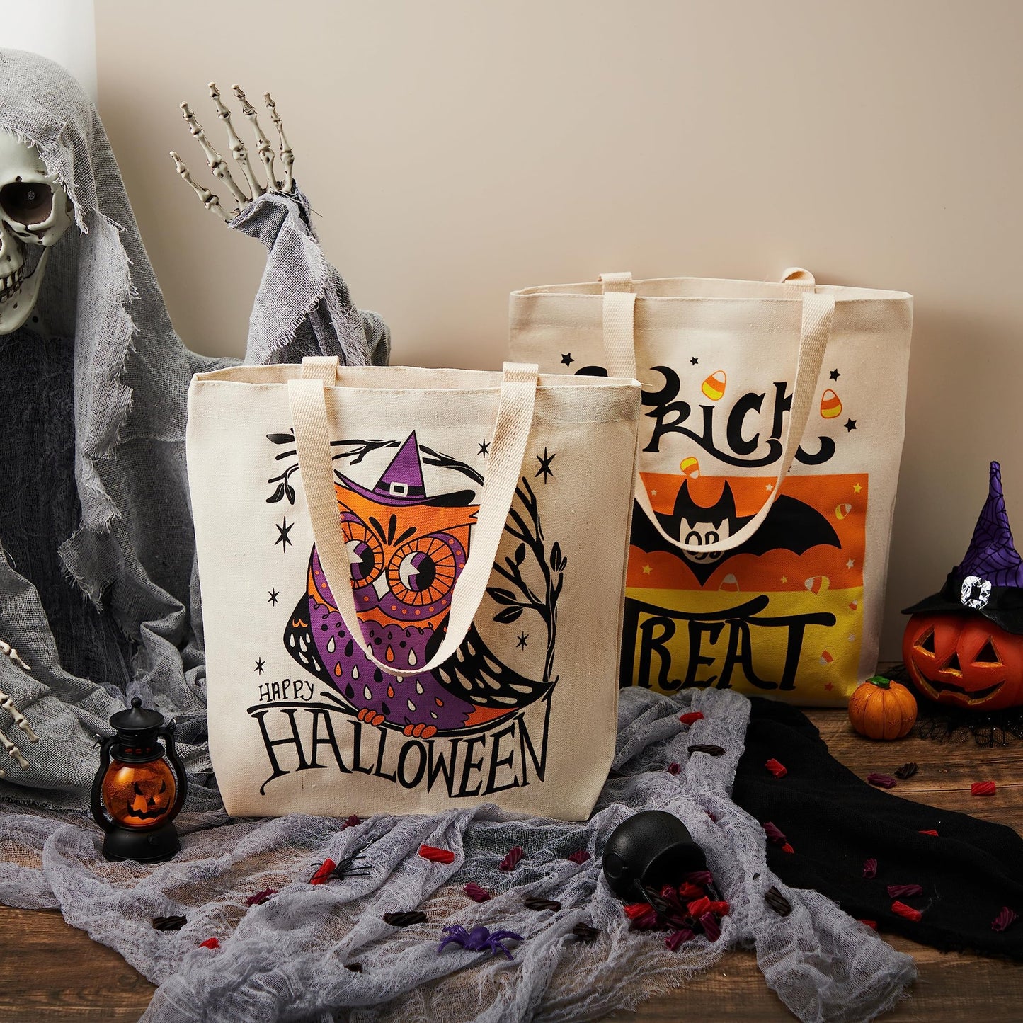 SYNCFUN 3 Pcs 13.75" Halloween Trick or Treat Bags,Halloween Tote Bags with Handles Goodie Bags,Halloween Gift Bags,Pumpkin Party Favor Halloween Basket