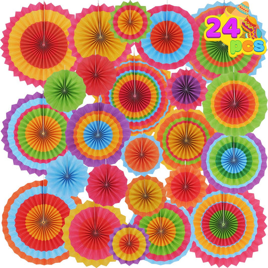 24 colorful hanging paper fan circular wheels, used for decorating carnival party supplies