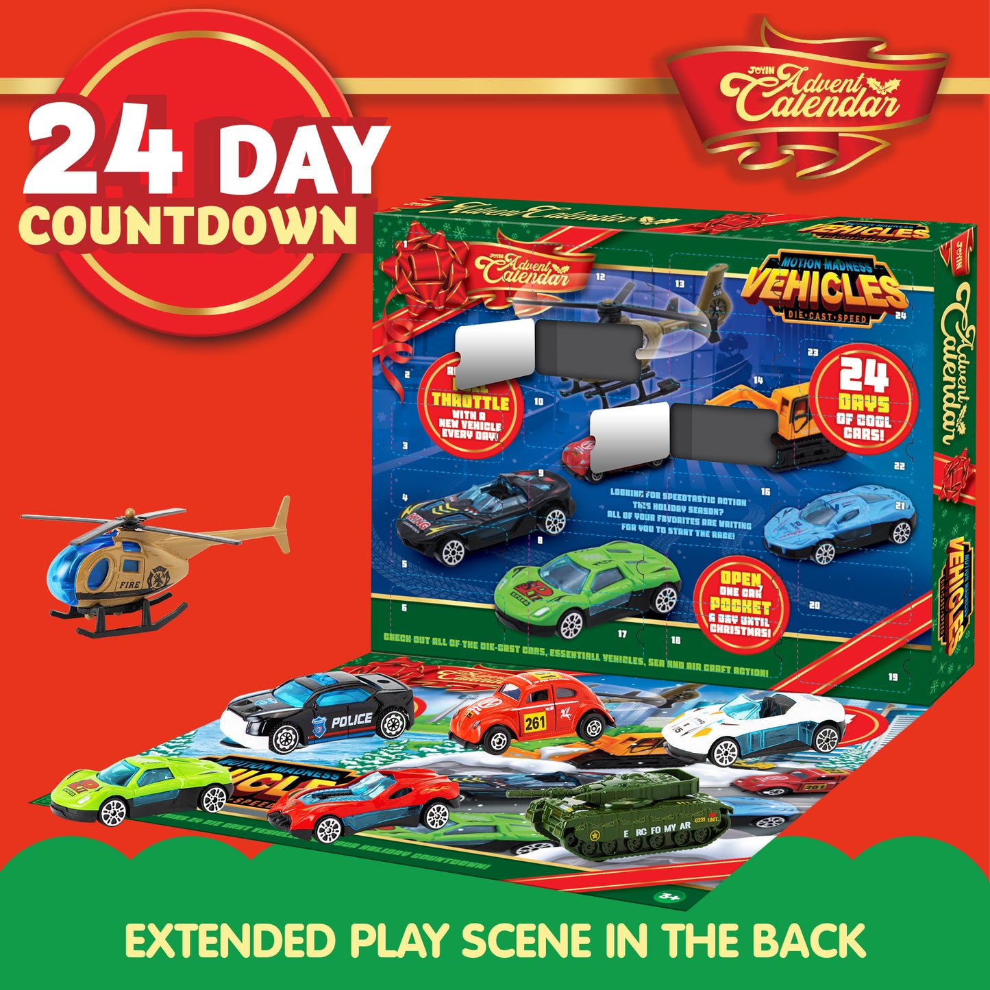 2024 Christmas Advent Calendar, 24 Days Countdown Calendar Diecast Cars Set, Christmas Vehicles Toys for Boys Kids, Classroom Prizes Xmas Gift, Christmas Party Favor Gifts, Advent Calendar Kids