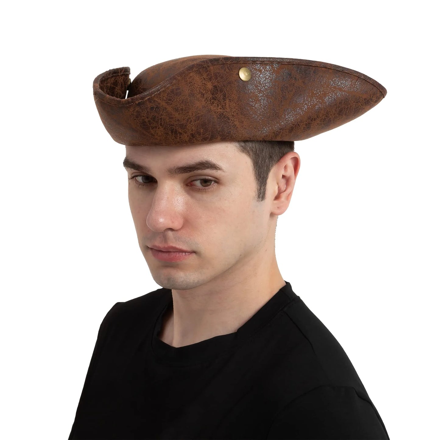 Syncfun Leather Tricorn Pirate Hat for Adults, Halloween Themed Cosplay, Pirate Dress UP Costume Accessory (Brown)