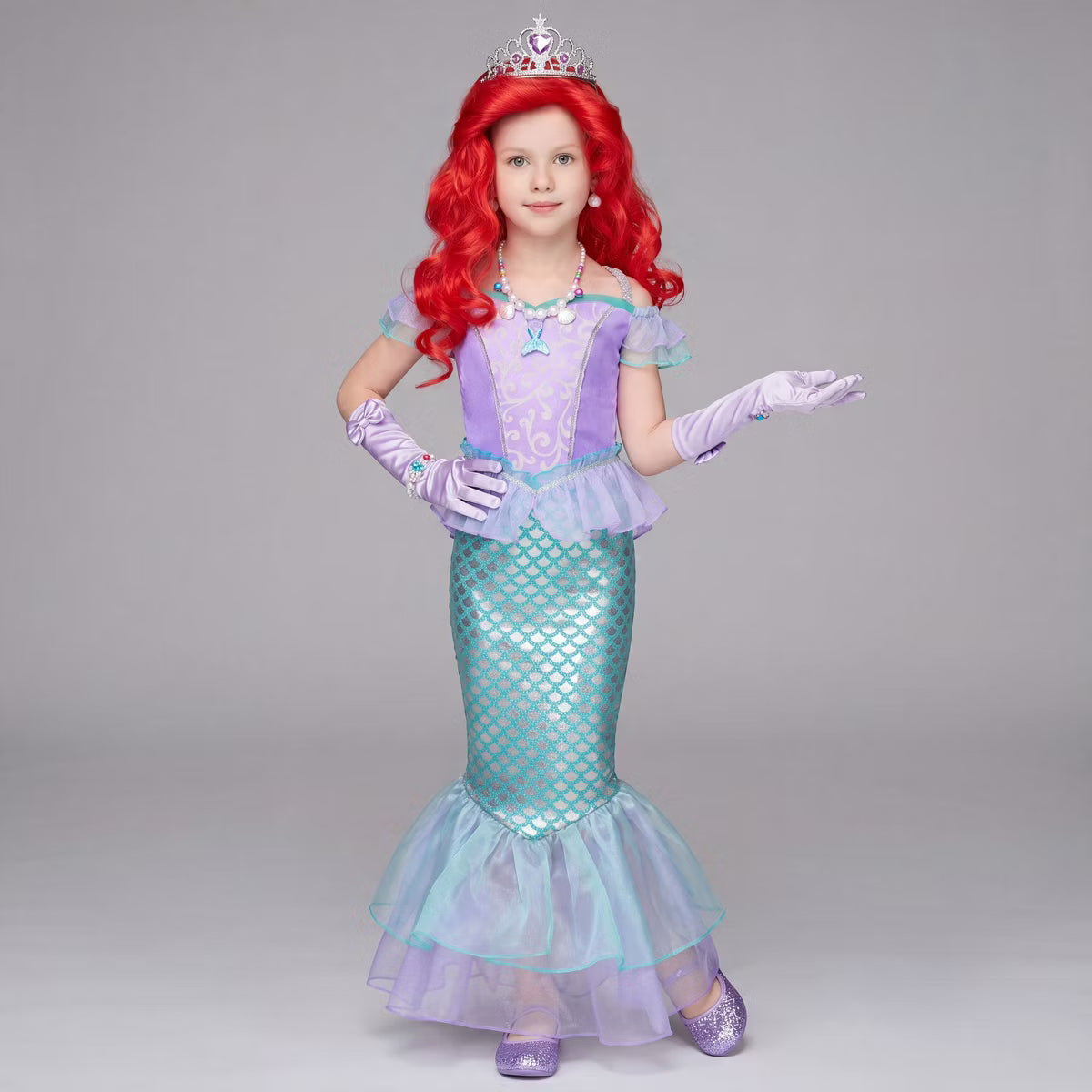 Joyfy Halloween Costume Little Mermaid Dress for Girls, Complete Princess Set with Wig & 10 Accessories – Mermaid Dress for Dress Up Party-S