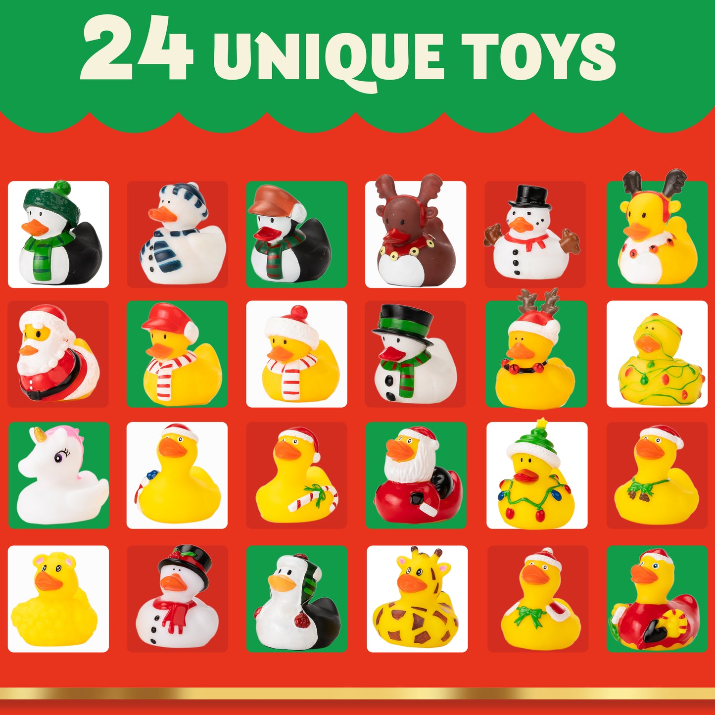 Christmas 24 Days Advent Calendar 2024, 24 Rubber Ducks for Boys Girls Kids and Toddlers, Christmas Party Favor Gifts, Halloween Rubber Ducky Bath Toys, Kids Xmas Fun Ducks, Christmas Countdown