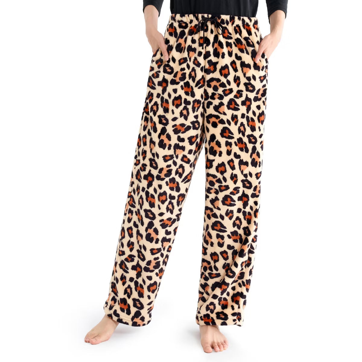 Joyfy Pajama Pants for Women Sleep Bottoms Soft Flannel Fleece Pajama Bottoms with Pockets Drawstring S/M/L/XL/XXL/3XL Sleep Lounge Leopard