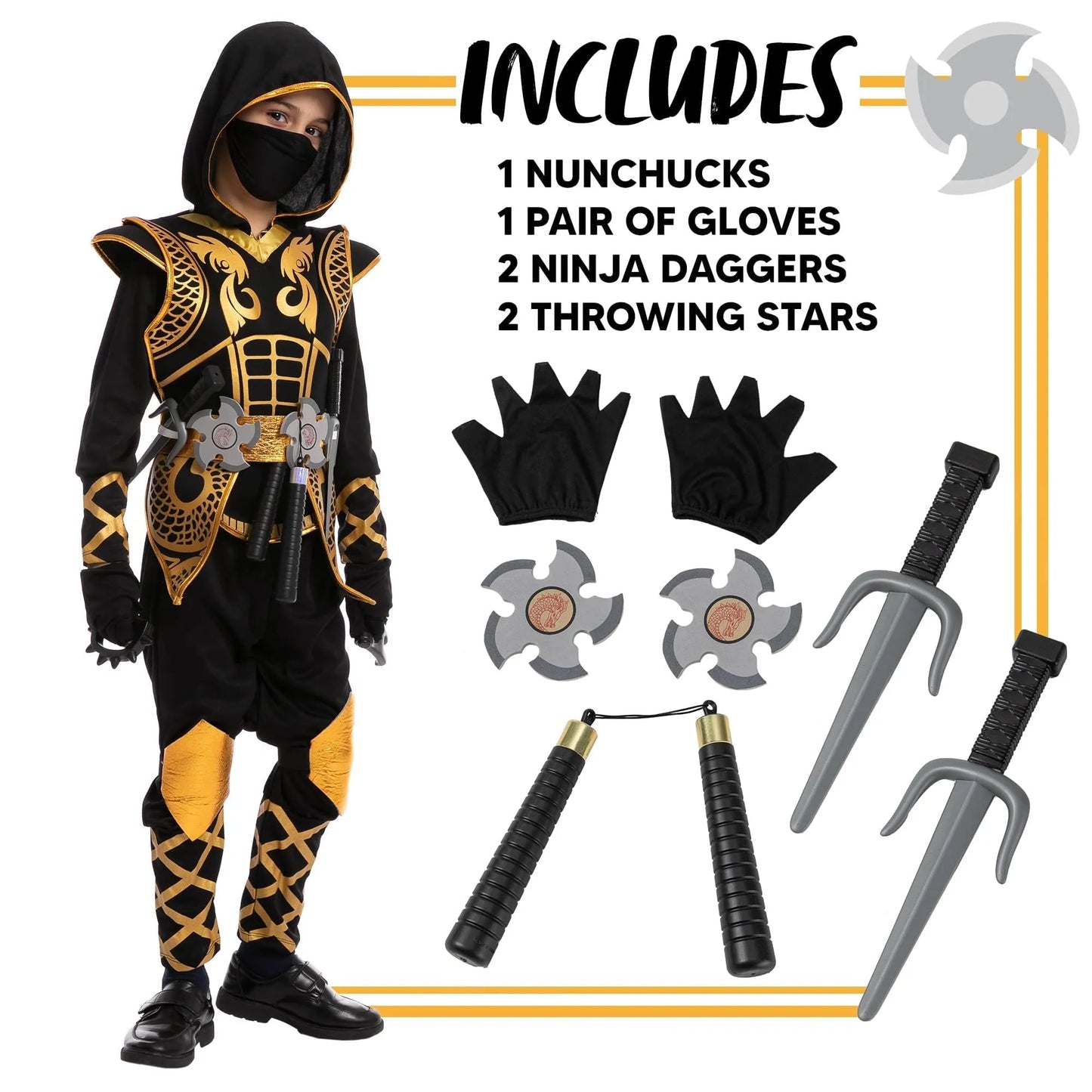 Syncfun Kids Golden Ninja Costume for Toddler Boys Halloween Dress Up Age Up to 12 Years