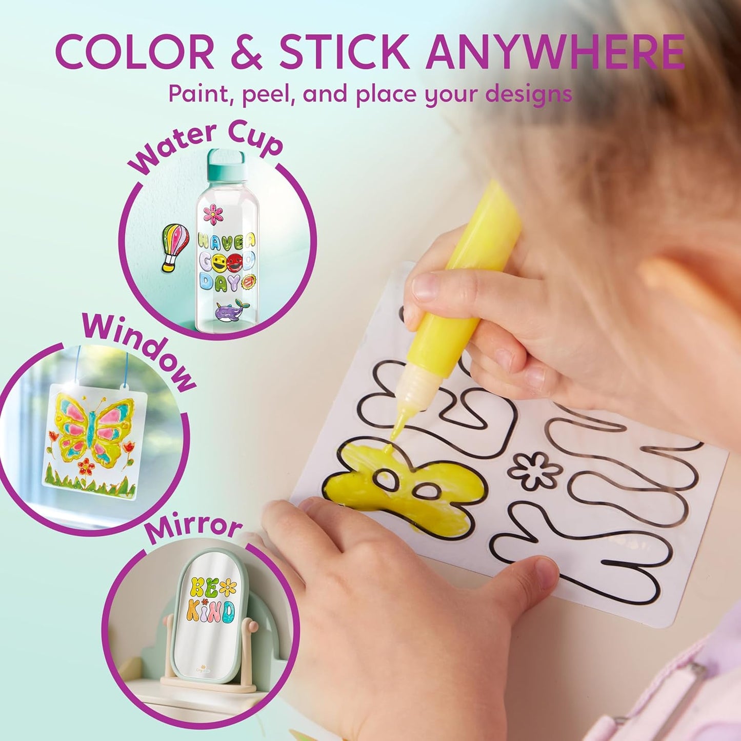 Klever Kits Gel Art Painting Kits with Photo Frame, Paint Your Own Unicorn Window Art Kit, Birthdays Gift for Girls Ages 6+