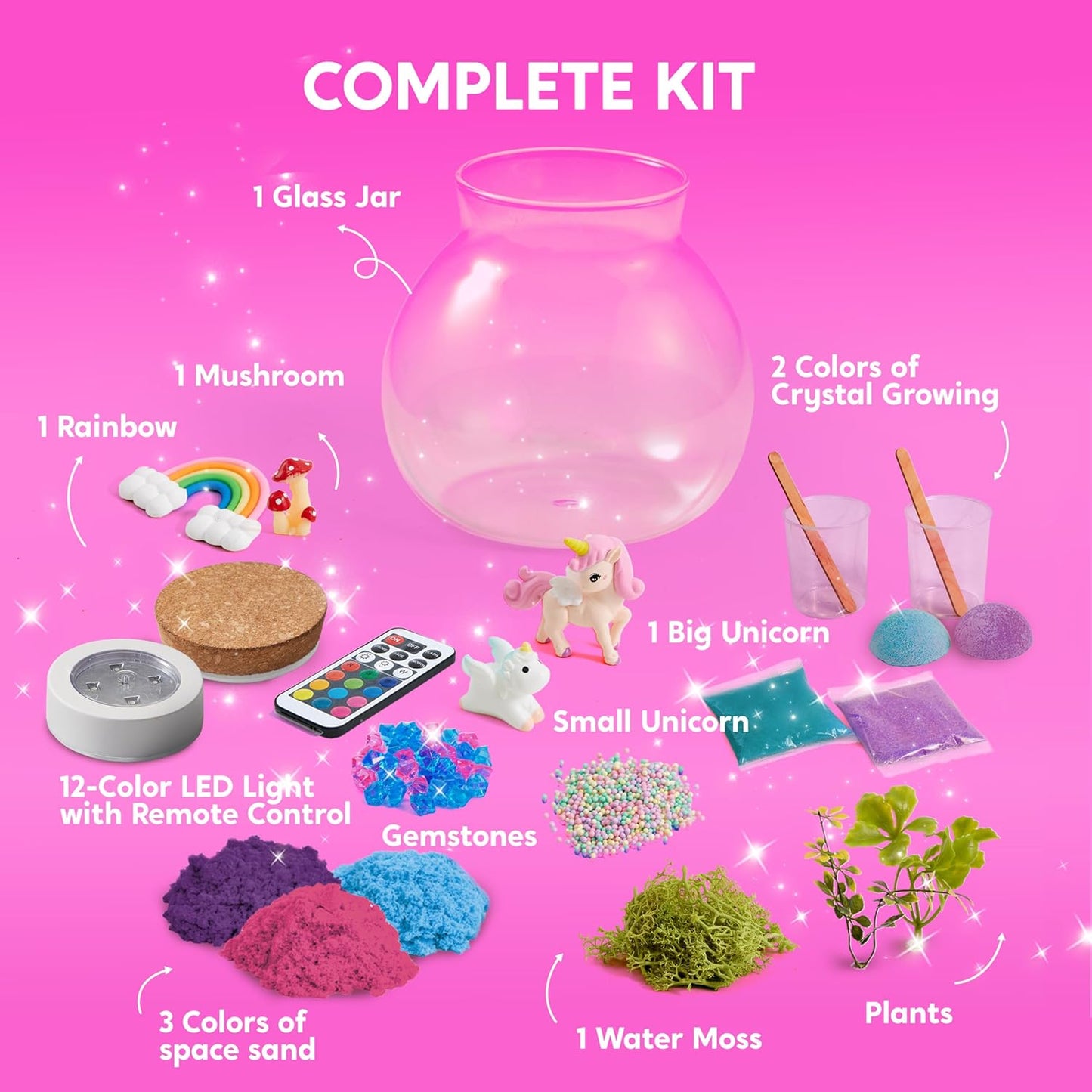 Klever Kits Unicorn Crystal Terrarium Crafts Kit for Kids with LED Night Light, Crystal Growing Science Kit Girls Gift for Aged 6+ Years