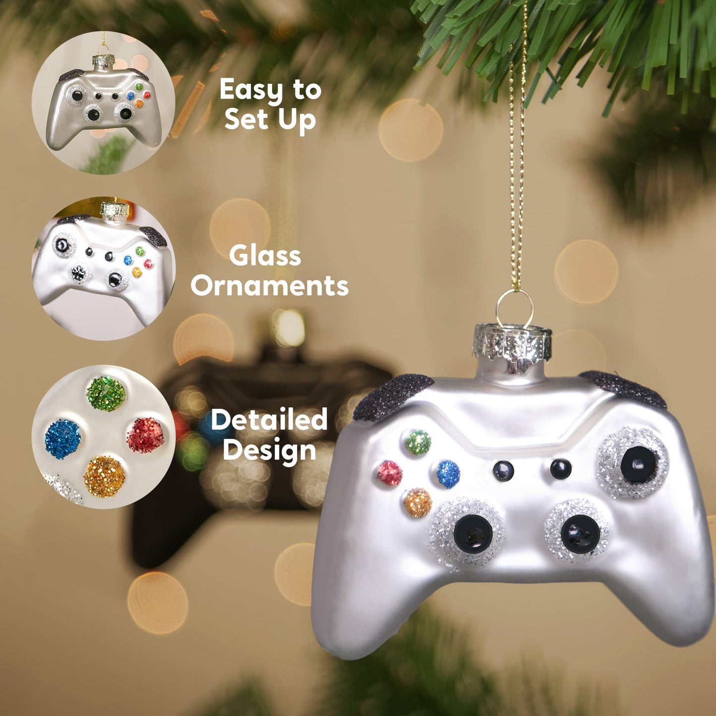 Joyfy 2PCS Glass Christmas Ornament Set,Video Game Ornament for Kids