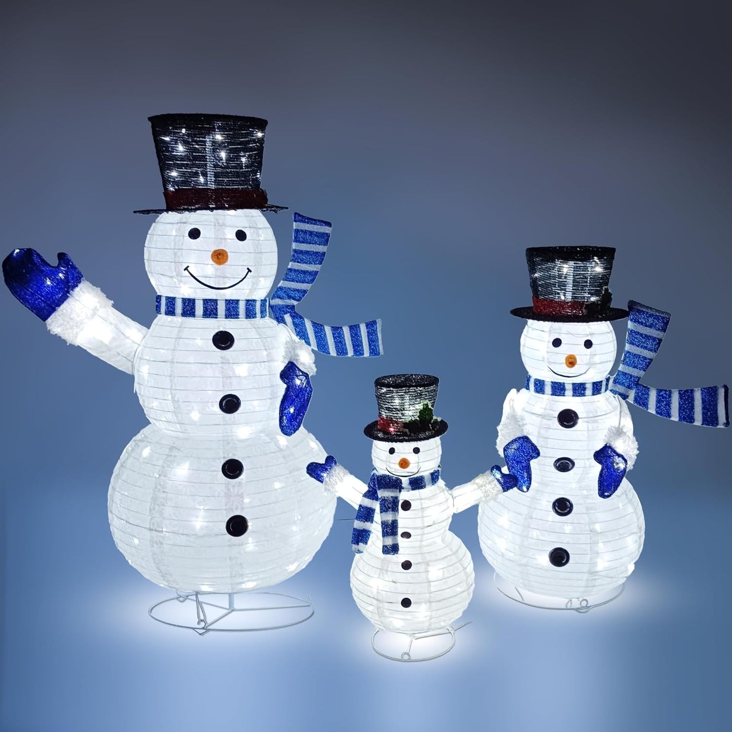 Joyfy 3 Pcs Collapsible Snowman Yard Light Christmas Outdoor Decorations,3D 270 Pre-Lit LED Snowman Christmas Decorations,Christmas Yard Light with Stakes Holiday Decor