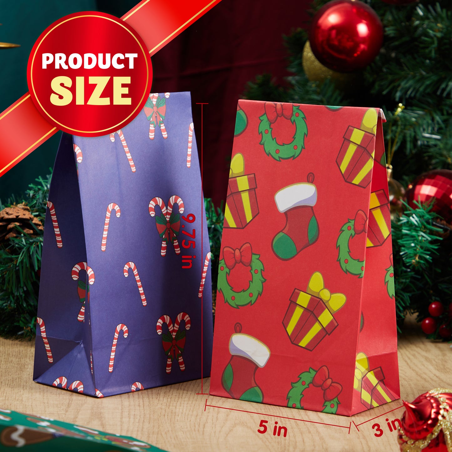 Joyfy 72 Pcs Christmas Holiday Gift Bags, 12 Assorted Christmas Designs Goodie Bags for Classrooms, Party Favors, Small Gift Bags, Kraft Bags and Christmas Craft Bags