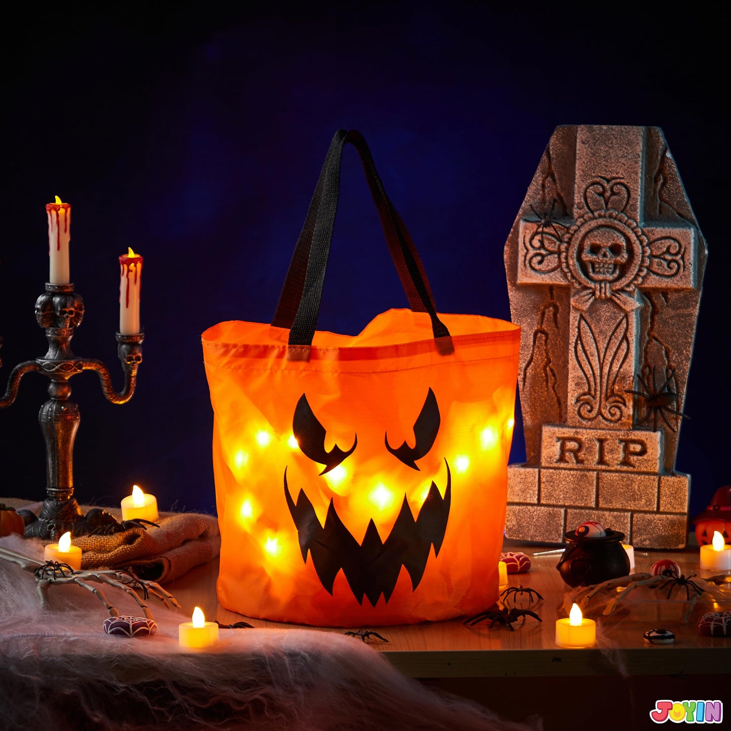 Joyfy 2 Pcs Halloween Candy Bag,LED Light Pumpkin Candy Buckets for Kids,Halloween Trick or Treat Bucket with Pumpkin Smile Face for Halloween Party Favors Goodie Bags