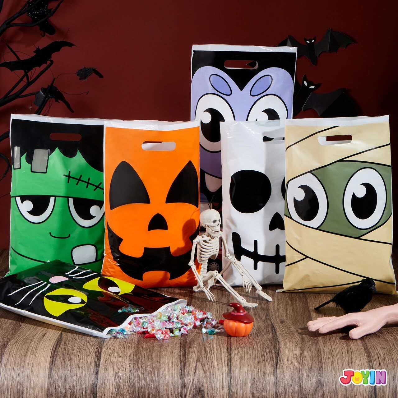 Joyfy 72 Pcs Halloween Goodie Bags,Trick or Treat Bags Plastic Halloween Bags for Kids,Halloween Party Favors Classroom Goody Bags