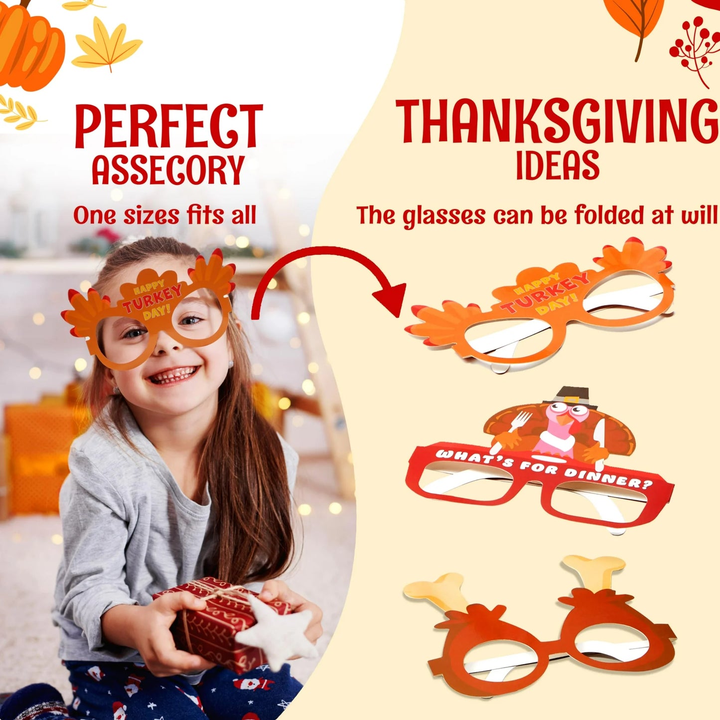 SYNCFUN 24 Pcs Turkey Eyeglasses,Thanksgiving Headband Turkey Costume Adults Kids