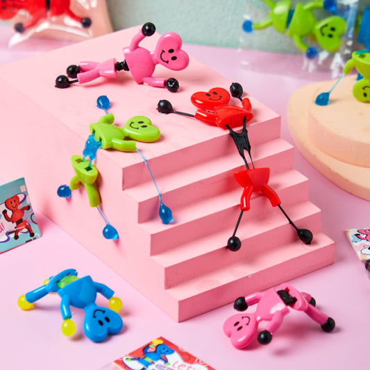 28 Pack Valentine's Day Sticky Man Toys with Cards, Classroom Exchange Gift for Kids, Classroom Holiday Reward Prizes, Valentine’s Party Favors, Sticky Wall Climbing Men, Stress Relief Toys