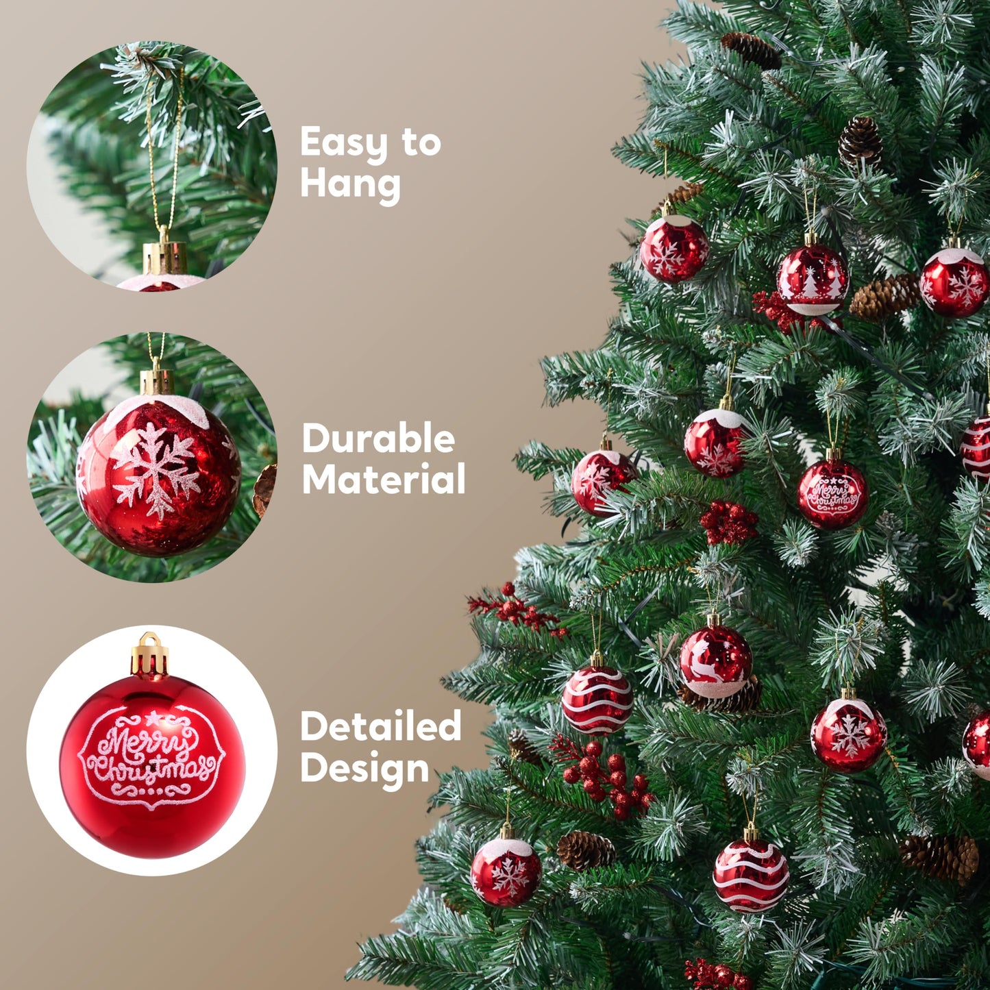 SYNCFUN 24 Pcs Christmas Ball Ornaments 2.3" Painting & Glittering Shatterproof Christmas Ornaments for Holidays, Party Decoration, Tree Ornaments, and Special Events (Red&White)