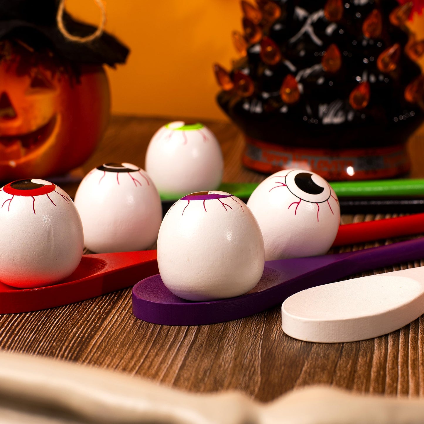 Joyfy 6 Packs Halloween Spoons Game Set,Eyeballs and Spoons Race Party Favors for Kids,Halloween Prizes,Halloween Activities for Kids