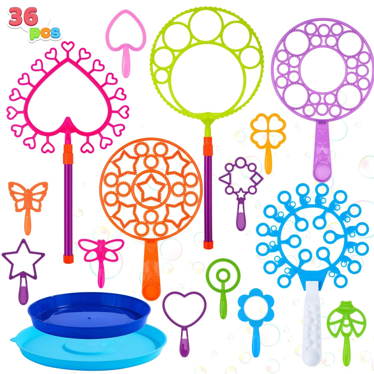 Syncfun 36Pcs Big Bubble Wands Set, 18" Giant Bubble Maker with Tray Bulk, Large Bubble Wands for Kids Gifts, Summer Outside Bubble Toys