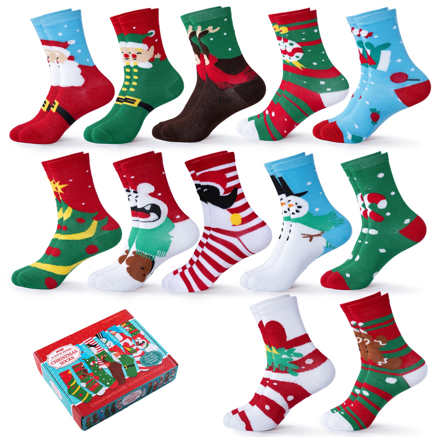 Joyfy 12 Pairs Christmas Socks Women, Plush Crazy Novelty Christmas Socks, Women's Holiday Christmas Socks, Christmas Gifts