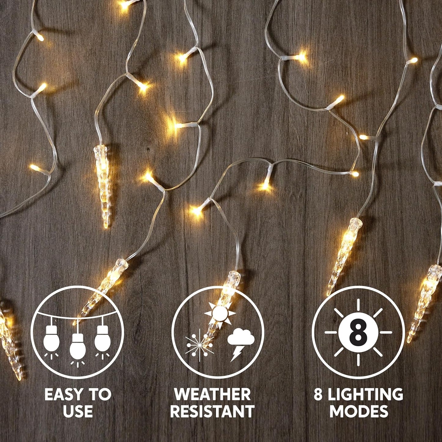 Syncfun 416 LED Christmas Icicle Lights Outdoor Christmas Decor,47.2 FT 8 Modes Warm White Christmas Lights Icicle Lights Indoor for Home Decoration Holiday Eaves Yard Party Indoor