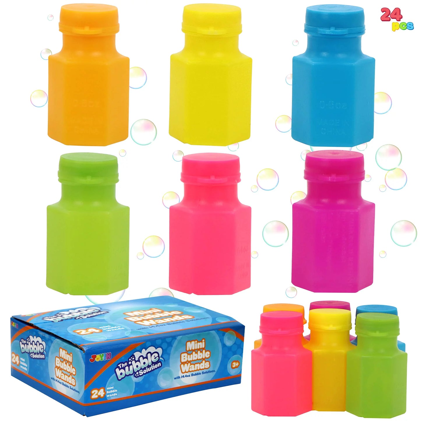 JOYIN 24 pcs Mini Bubble Bottles with Wand Assortment for Kids, Bubble Blower for Bubble Blaster Party Favors, Summer Toy, Birthday, Outdoor & Indoor Activity, Bath Time