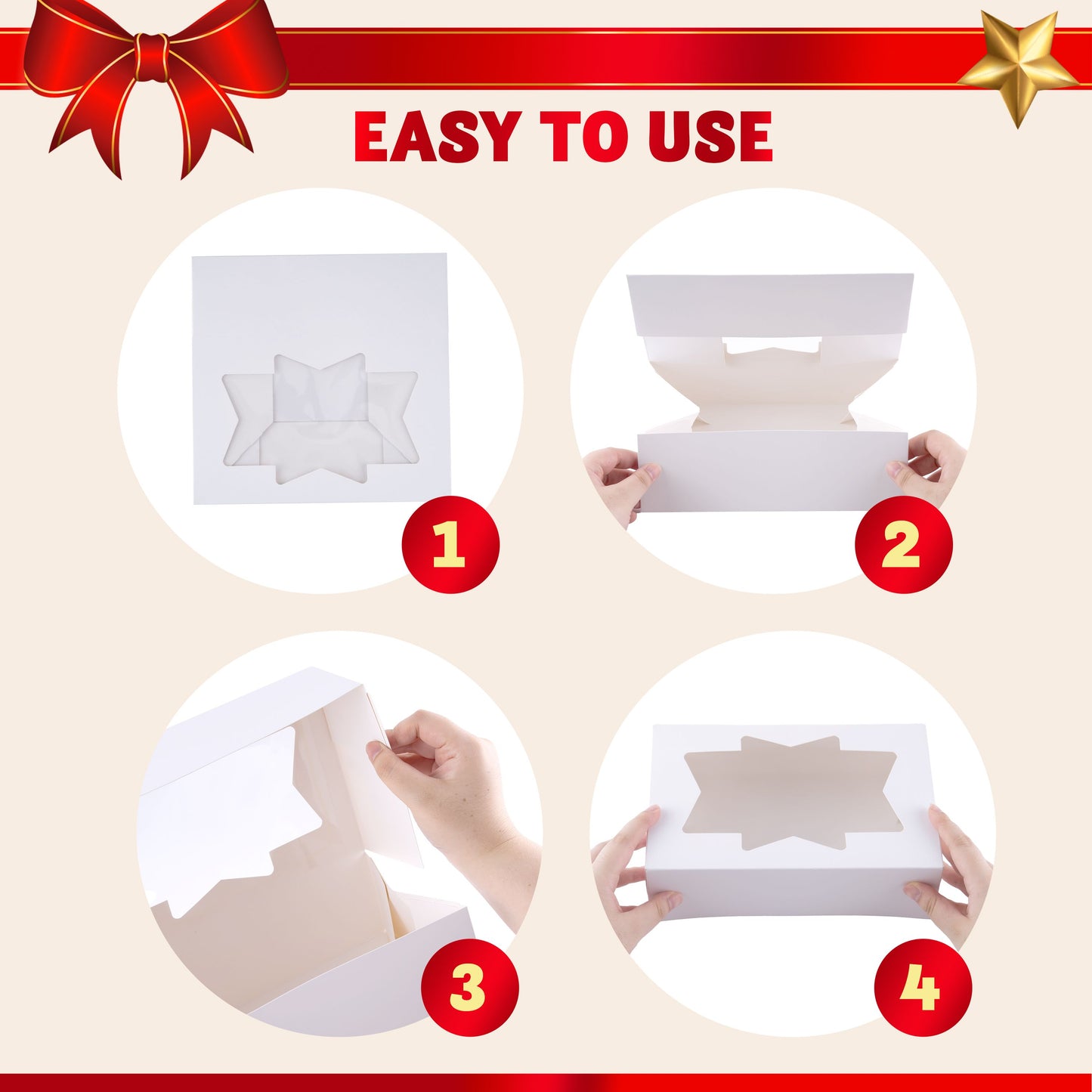 SYNCFUN 36 Pcs Christmas White Cookie Boxes Bakery Treat Gift Box with Window 8.5" x 5.75" x 2.75" for Pastries, Cupcakes, Cookies, Brownies, Donuts Gift Giving