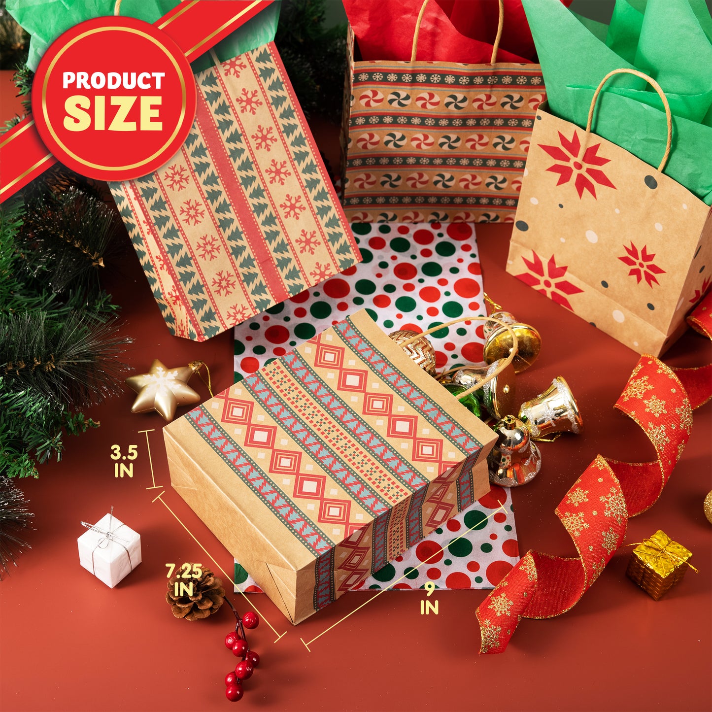 Joyfy 24 Pcs Christmas Kraft Gift Bags With Handle for Holiday Paper Gift Bags, Christmas Goody Bags, Xmas Gift Bags, School Classrooms Party Favors Supplies