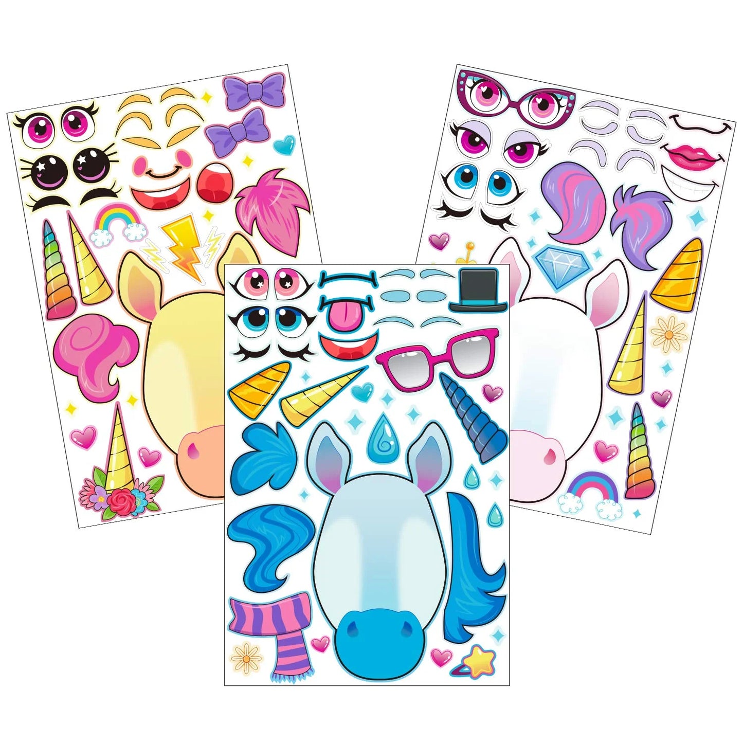 SYNCFUN 36 Pcs Unicorn Stickers for Kids Make-a-Face Sticker Sheets 9.8"x6.7" Make Your Own Animal Mix and Match Stickers, Birthday Holiday Party Favor Craft Gifts for Girls & Boys