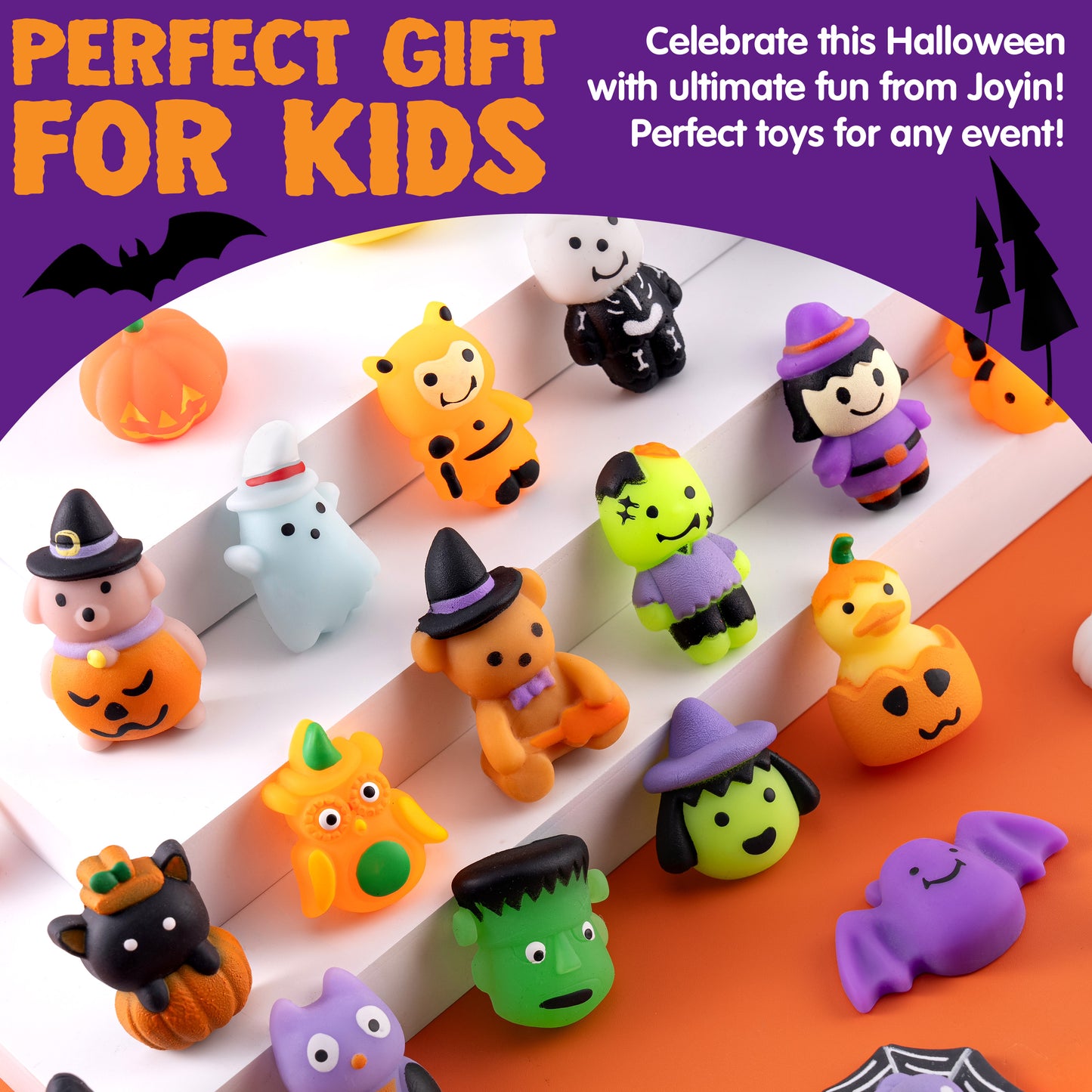 Syncfun 28 Pcs Halloween Mochi Squishy Toys,Squishy Toys for Kids,Halloween Classroom Favors Prizes Party Favors,Claw Machine Filler for Kids,Stress Relief Toys