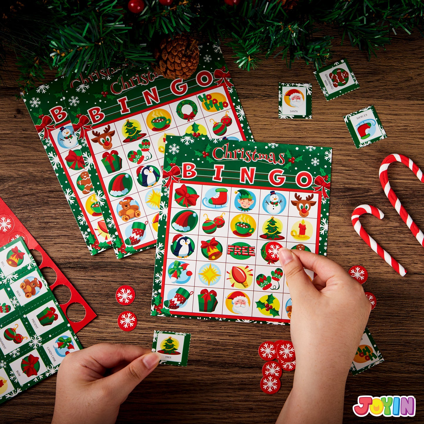 Joyfy 28 Players Christmas Bingo Card Games Set for Kids Xmas Party Board Games, Winter Bingo Card, School Classroom Charades Games, Party Supplies, Family Group Activity
