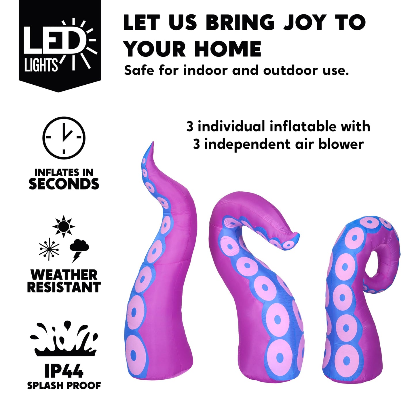 Syncfun 3 Pcs Halloween Inflatable Outdoor Giant Octopus Tentacle Broke Out from Window with Built-in LED Blow Up Inflatable for Window Decoration Yard Garden Lawn Decor