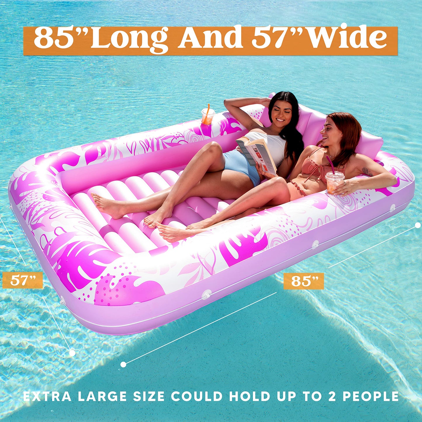 Sloosh Inflatable Tanning Pool Lounger Float, 85" x 57" Extra Large Suntan Sun Tan tub for Adults & Kids, Tanning chair, Bed Blow up, Raft Lounge Floatie,XL-Pink