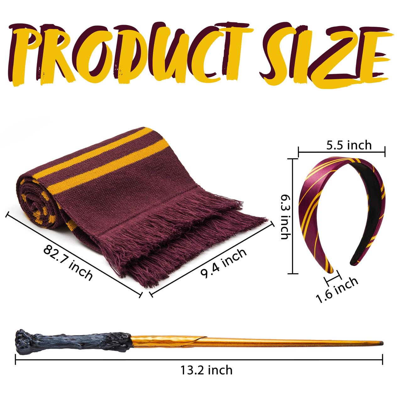SYNCFUN 3 Pcs Halloween Wizard Costume Accessories Set with Tie Wand,and Headbands,Cosplay Accessories for Kids and Adults Dress Up