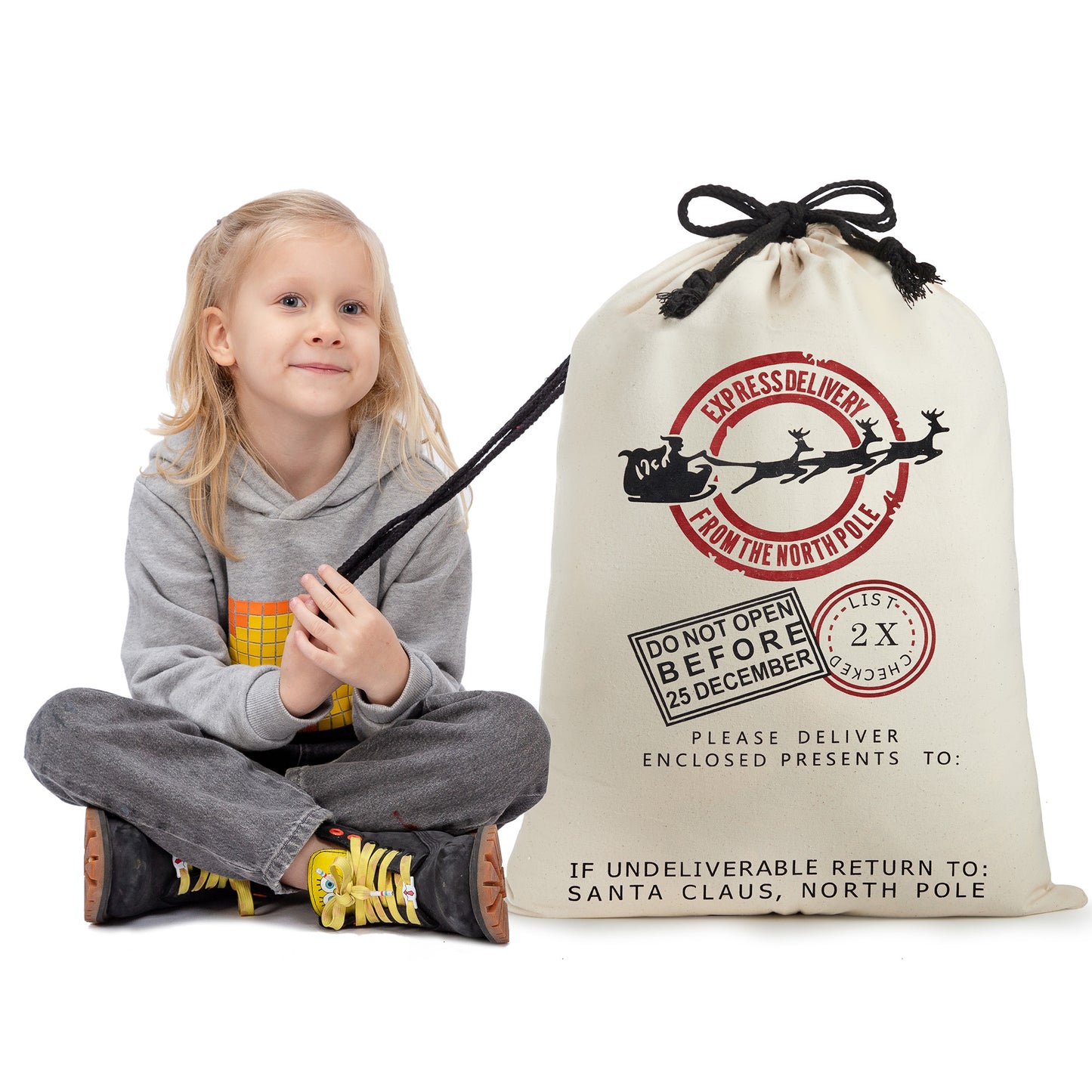 YNCFUN Christmas Drawstring Gift Bag Santa Burlap Sack 26" x 19" Cloth Pouch for Xmas Presents Package, Event Party Supplies, Christmas Party Favors