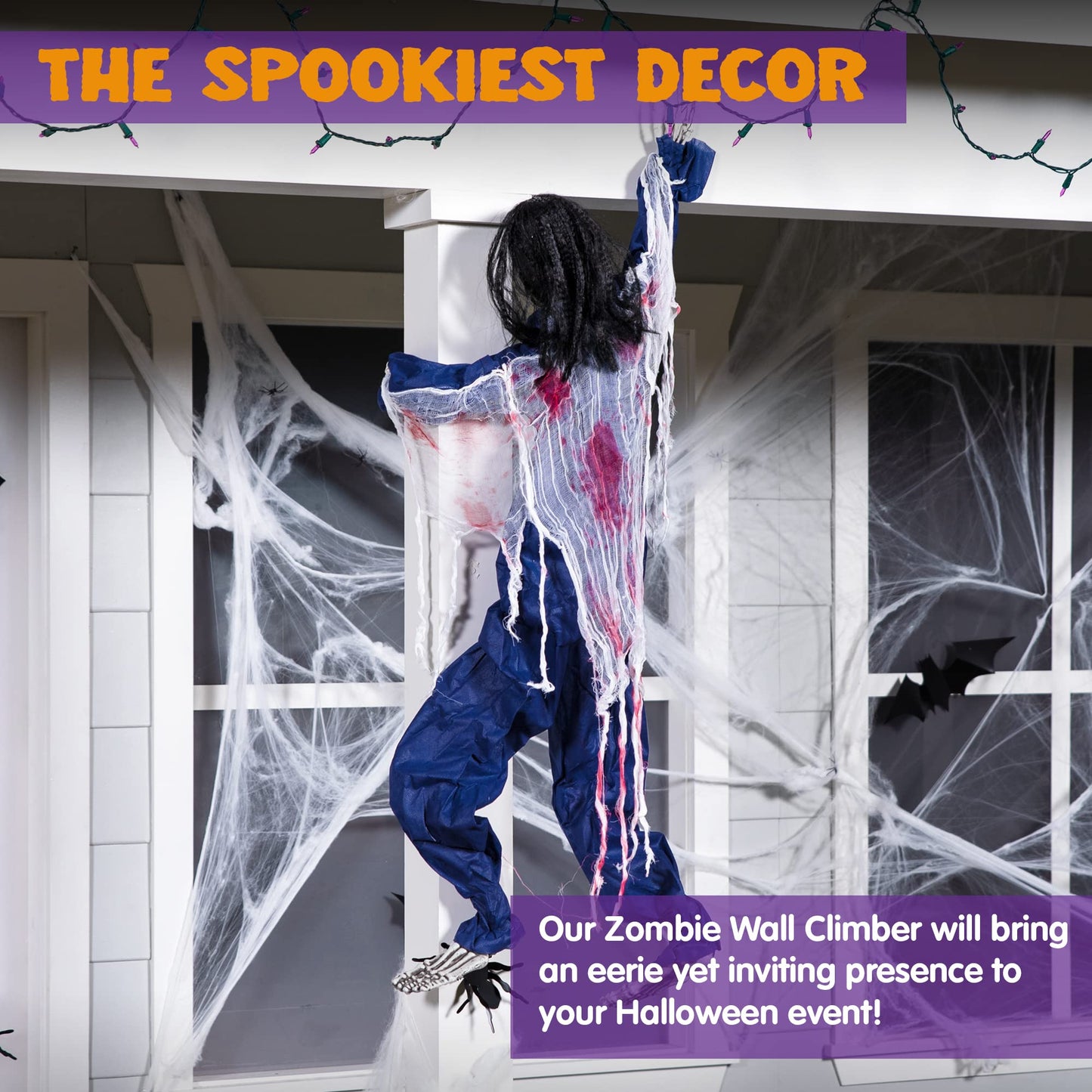 SYNCFUN 47 Inch Halloween Decor Climbing Zombie Skeleton with Bloodstains,Halloween Hanging Decorations Indoor and Outdoor Yard Decorations