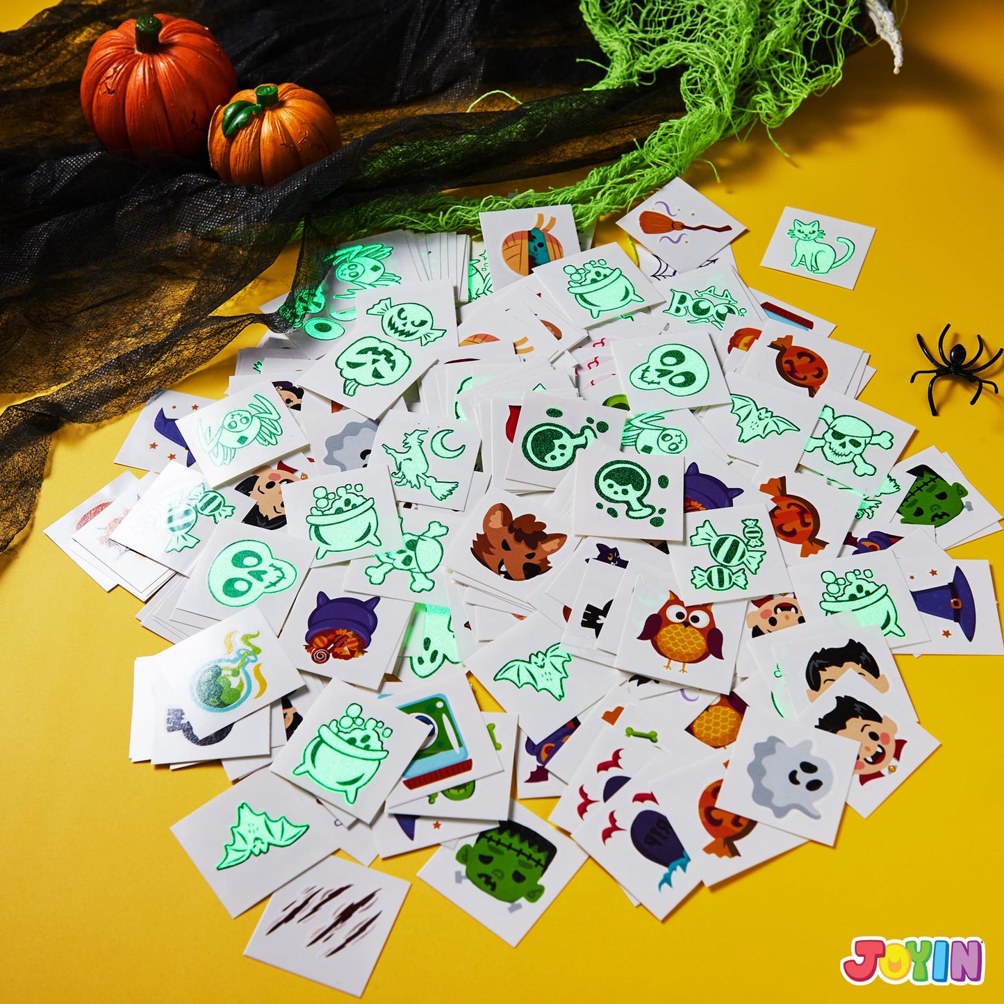 Joyfy 300+ Halloween Temporary Tattoos,Glow in The Dark Tattoos for Kids,Halloween Toys Bulk,Halloween Trick or Treat Toys,Halloween Party Favor