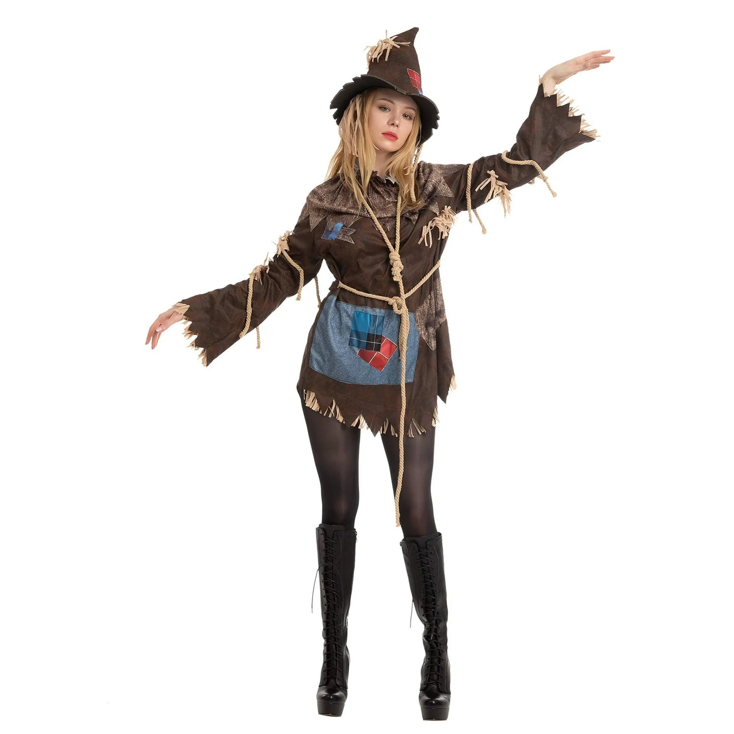Joyfy Scary Scarecrow Costume for Adult Women Halloween Dress-Up Party Cosplay