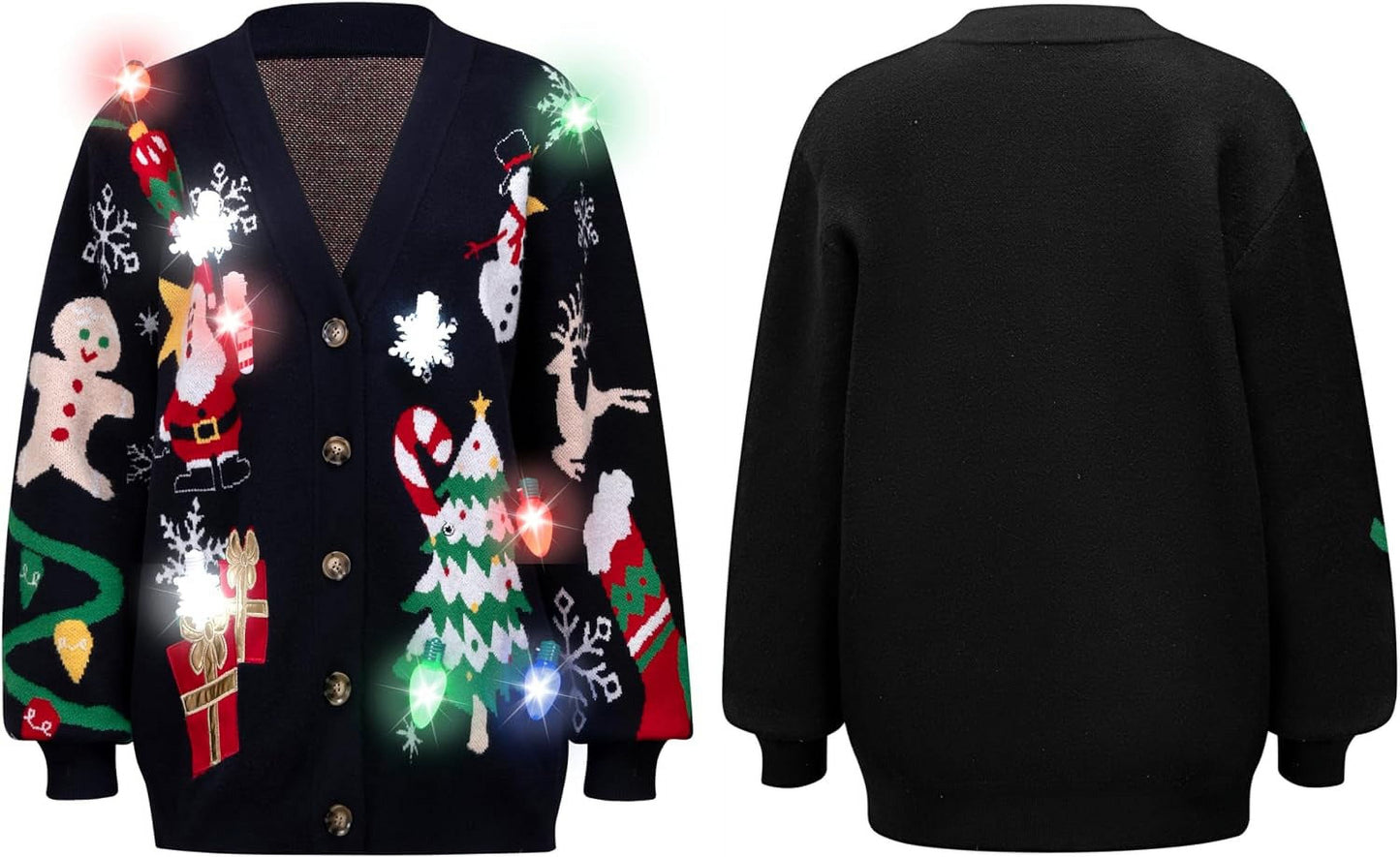 Syncfun Light Up Christmas Sweater Cardigan,Ugly Christmas Sweaters for Women,Funny Rudolph Reindeer Jumper Christmas Sweater for Women 2024