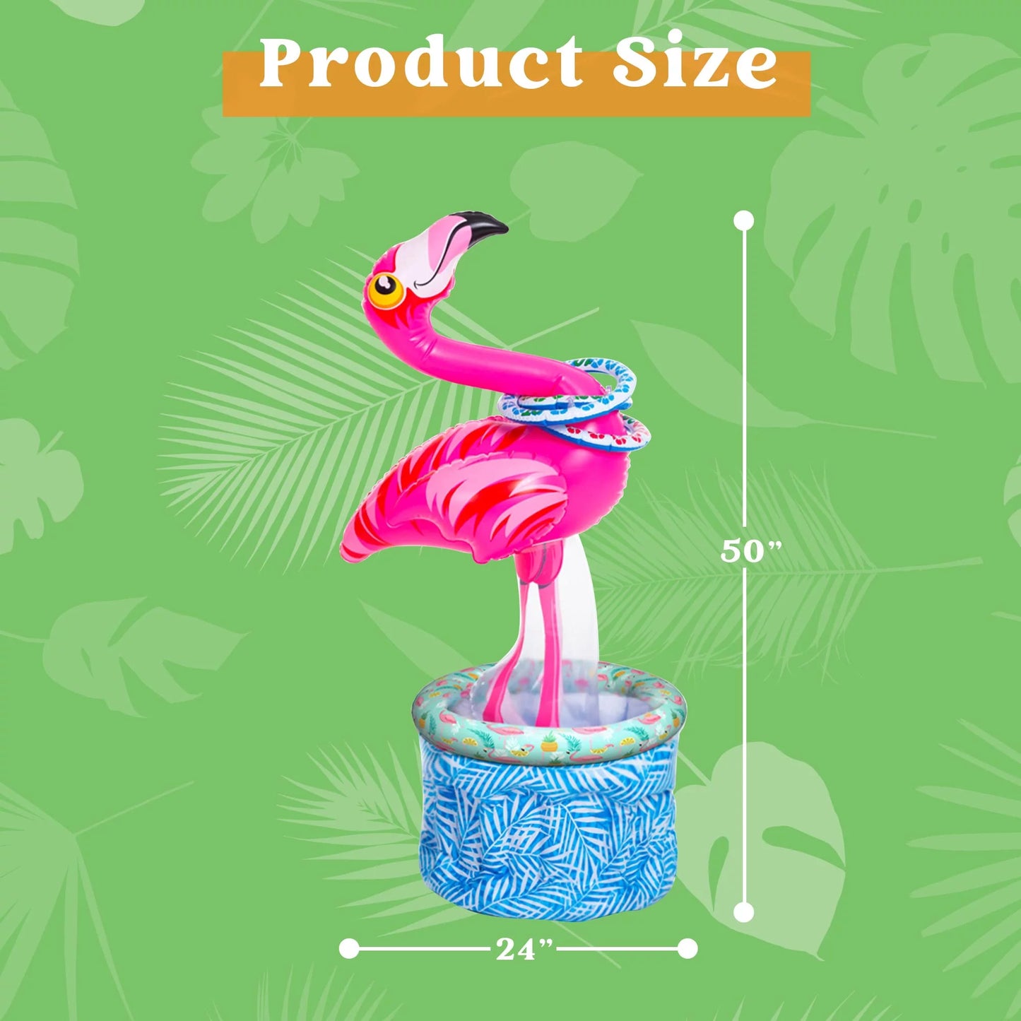 JOYIN 50" Inflatable Flamingo Cooler 2 In 1 Ring Toss Game, Beverage Drink Containers Ice Cooler Indoor Outdoor Picnic Luau Hawaiian Pool Party Decoration