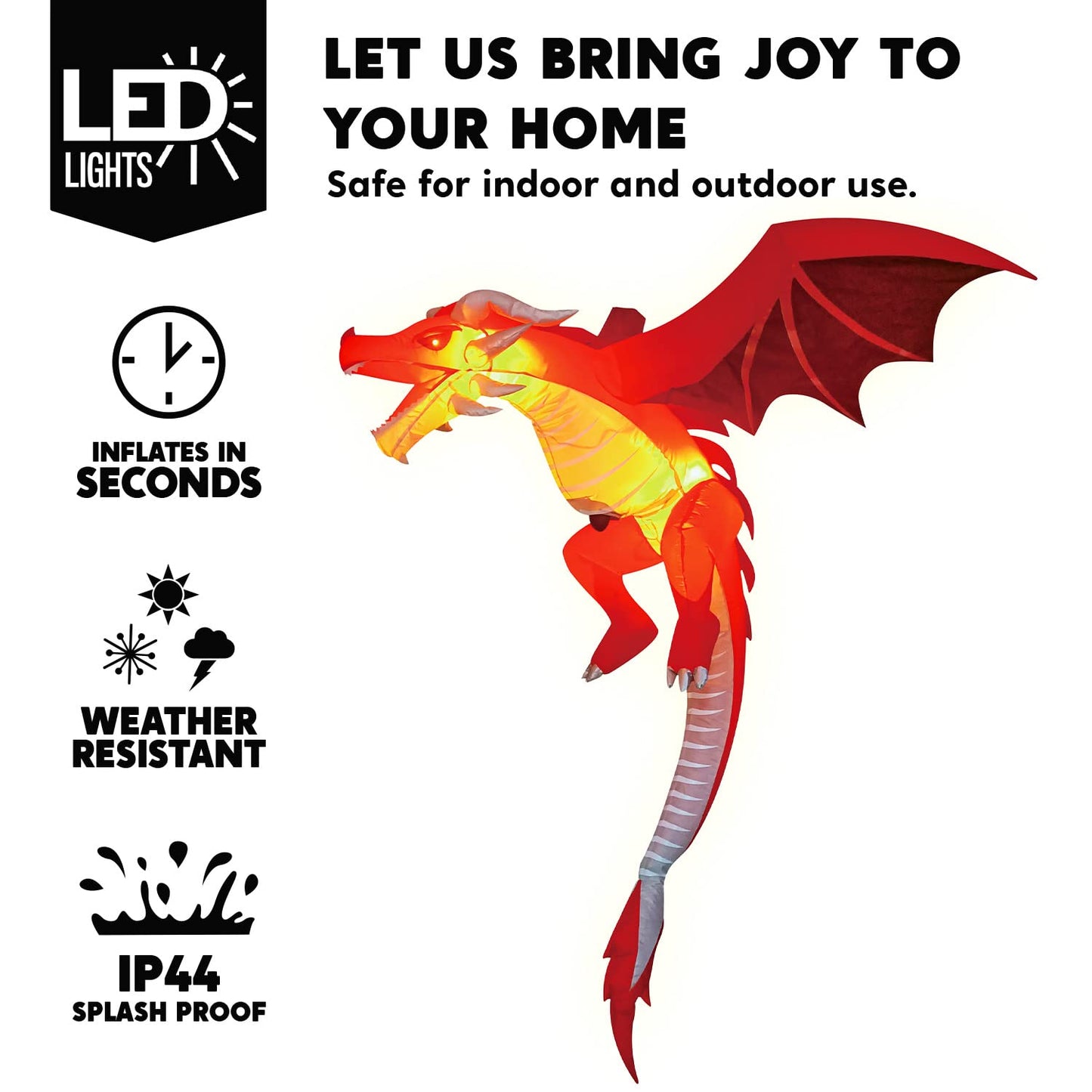 JOYIN 5 FT Halloween Inflatable Flying Dragon,Red Hanging Flying Dragon Inflatable Halloween Blow Up Yard Decorations Outside Decorations