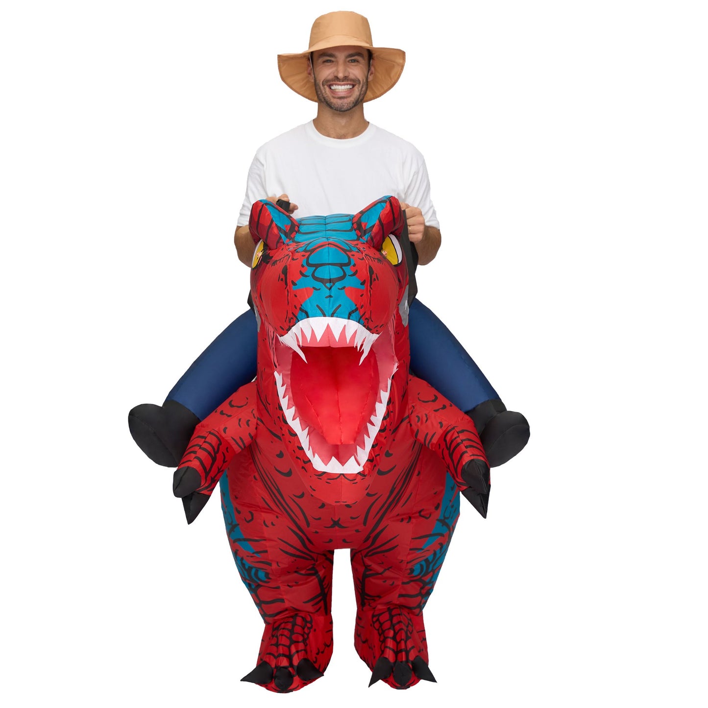 Syncfun Inflatable Costumes for Adult, Riding Light-Up Eyes T-rex Inflatable Costume, Red Rawr Blow Up Dinosaur Costumes for Halloween Costume Cosplay Themed Parties