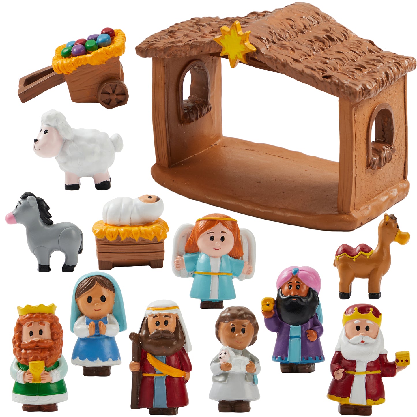 Joyfy 14 Pcs Little Nativity Playset Christmas Nativity Scene Holiday Family Gift Reenact Miniature Toys Manger Scene for Kids Xmas Decorations