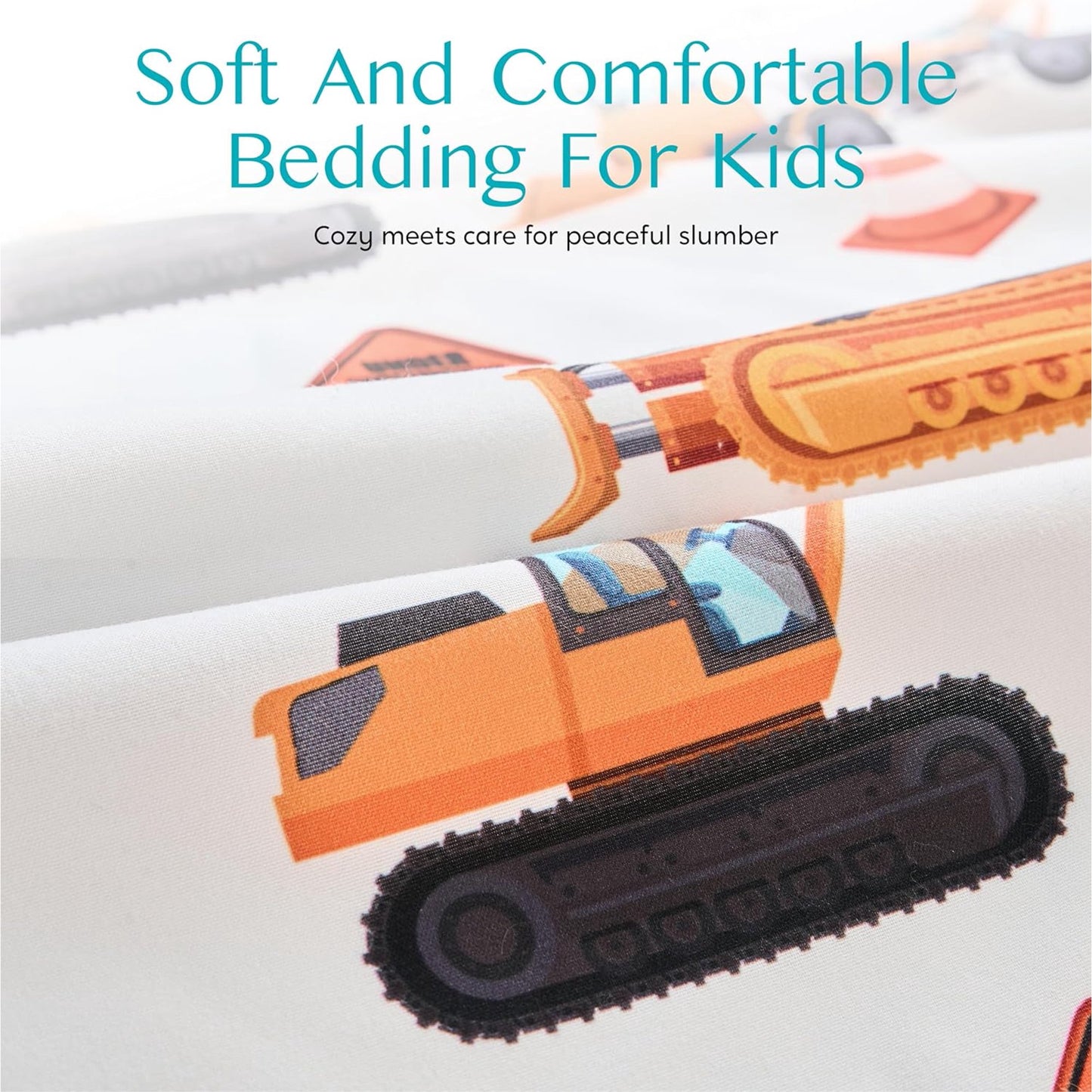 Joyfy Construction Vehicle Bed Sheet Set for Kids, Twin 3-Piece Soft Microfiber Sheets with Deep Pocket, Wrinkle & Fade Resistant Toddler Bedding for Boys