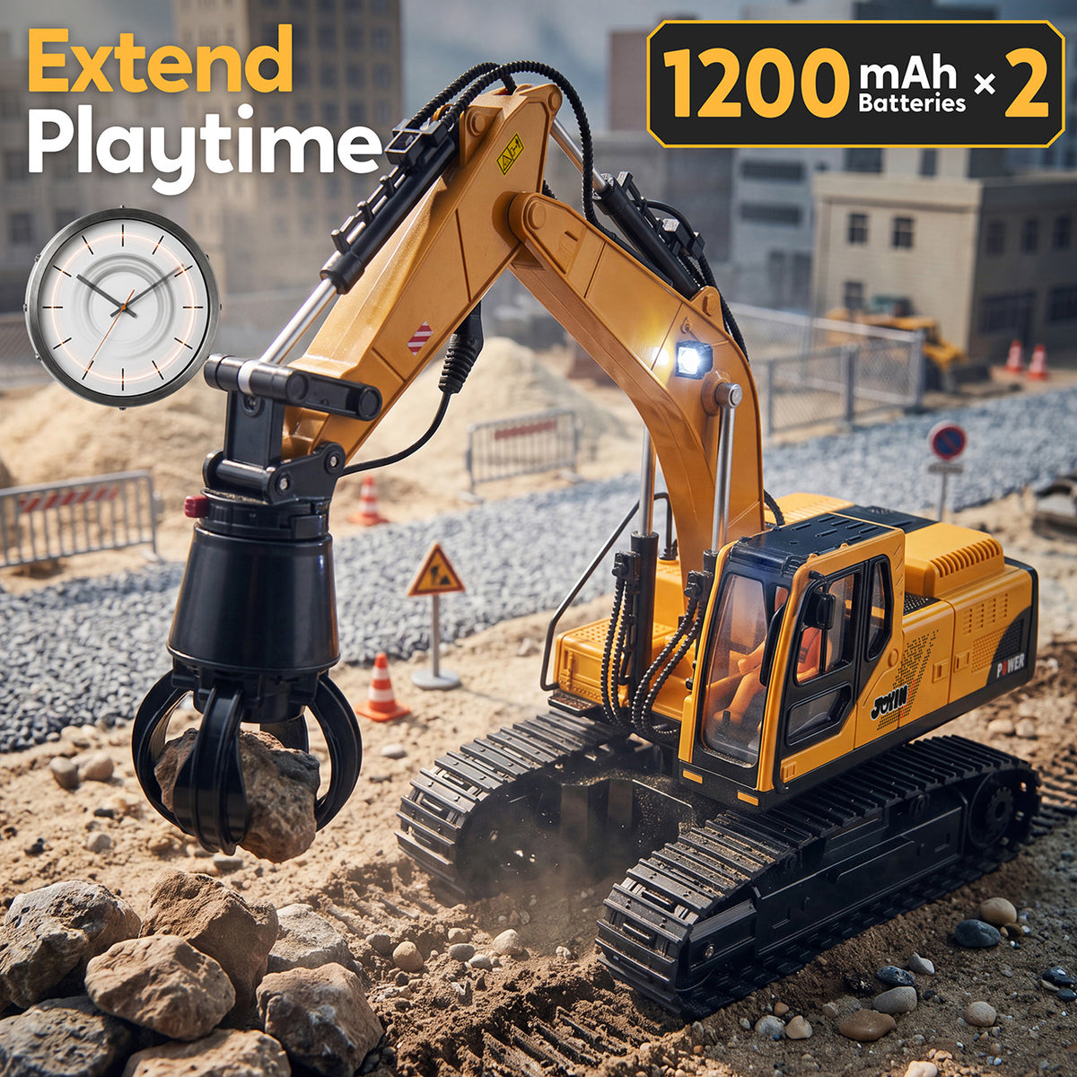 Joyfy 3-in-1 RC Excavator Construction Toy for Kids, 11 Channel Precise Control for Outdoor Play Sandbox Digger Toys, 680° Rotatable Cab, Christmas & Birthday Gifts for Kids 3-8-12