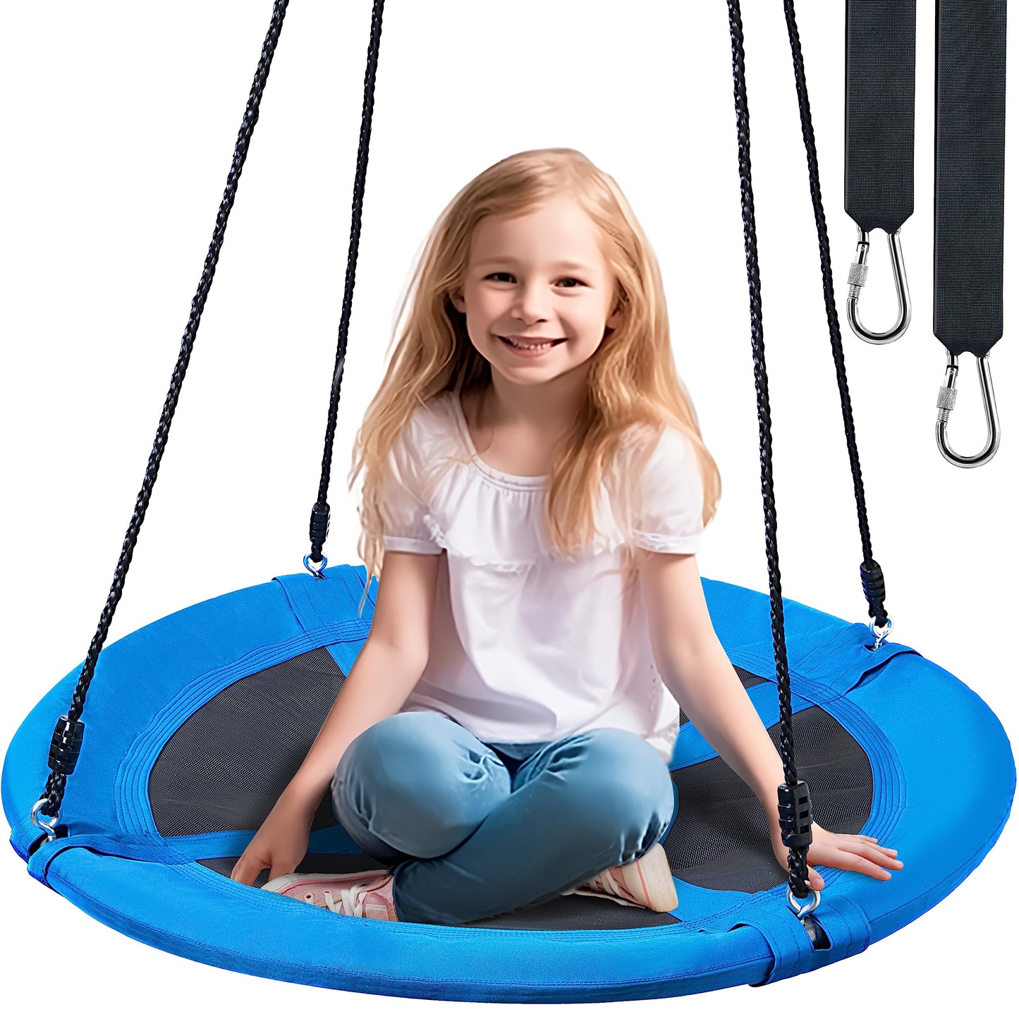 TURFEE 40" Blue Saucer Swing,Waterproof Oxford Fabric Platform Swing Seat with Adjustable Ropes for Kids Toddlers, Playground Backyard Outdoor indoor Swing