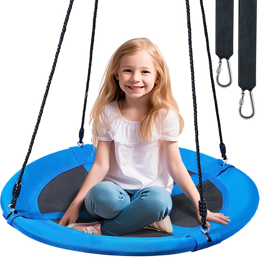 TURFEE 40" Blue Saucer Swing,Waterproof Oxford Fabric Platform Swing Seat with Adjustable Ropes for Kids Toddlers, Playground Backyard Outdoor indoor Swing