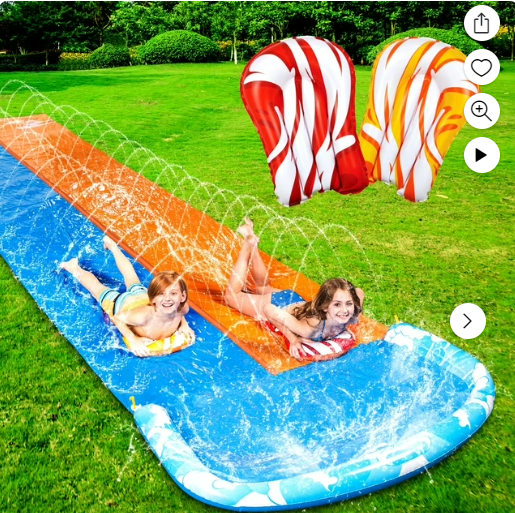 Joyfy 22.5ft Water Slides and 2 Bodyboards, Lawn Backyard Waterslides Water Toy with Build Sprinkler for Kids Outdoor Water Fun
