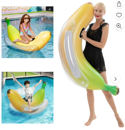 Inflatable Banana Pool Float, Giant Banana Funny Pool Floats, Swimming Pool Party Decorations, Blow Up Ride on Pool Toys Rafts Lounge for Kids Adults