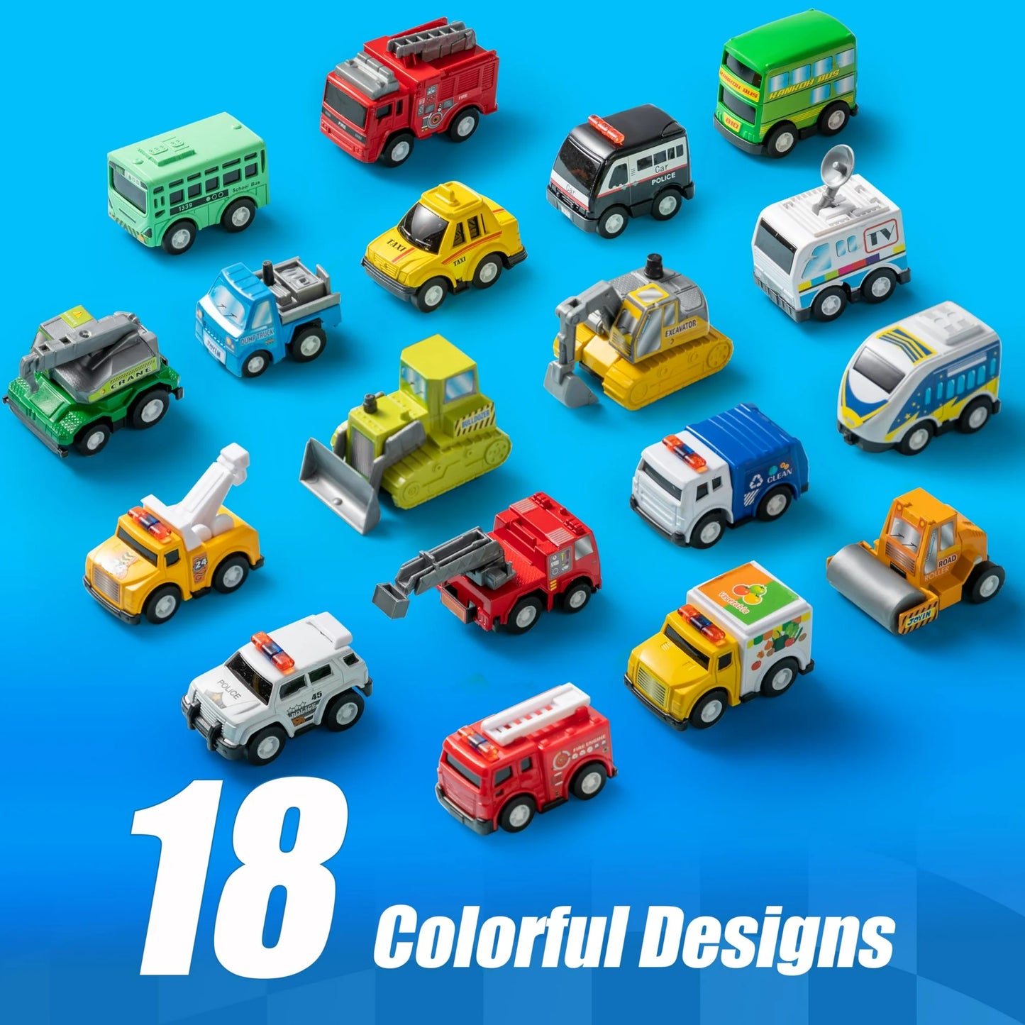 Syncfun 18 Pcs Toy Cars for kids, Friction Pull Back Play Car Vehicle Party Favors, Mini Excavator Toy Trucks for Boys 2 3 4 5 6 Years Old