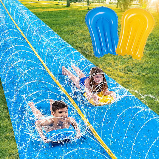 Joyfy 30ft x 6ft Huge Water Slide, Heavy Duty Lawn Water Slide with Built-in Sprinkler and 2 Slip Inflatable Boards for Summer Party