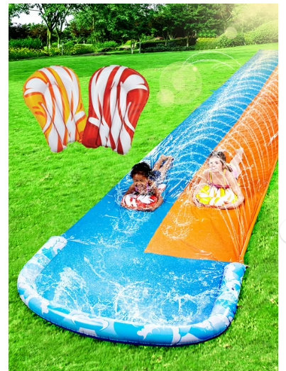 Joyfy 32.5ft Extra Long Water Slide and 2 Inflatable Boards, Heavy Duty Lawn Water Slides 2 Waterslide Slip with Sprinkler for Kids Adults