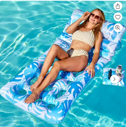 Joyfy Inflatable Pool Float Adult Tropical Leaves Pool Floaties Lounger with Adjustable Backrest Cup Holders, Sun Tanning Float Rafts Floating Chair Pool Beach Lake Lounge